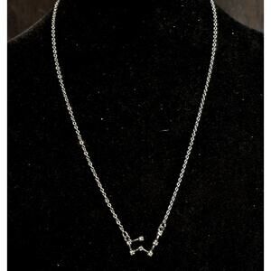 Vtg Zodiac TAURUS Constellation Silver Tone Pendant Necklace Crystal 9.5" Drop